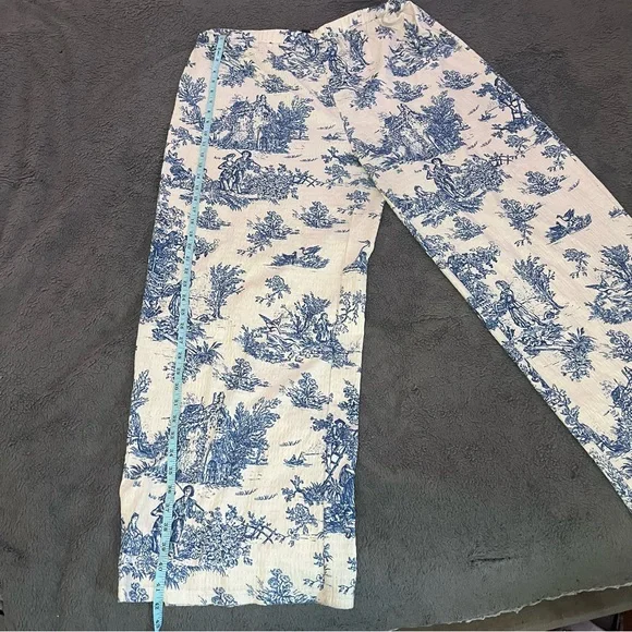 Cider Blue Toile Print Wide Leg Pants Cottagecore Size XL - Picture 7 of 9